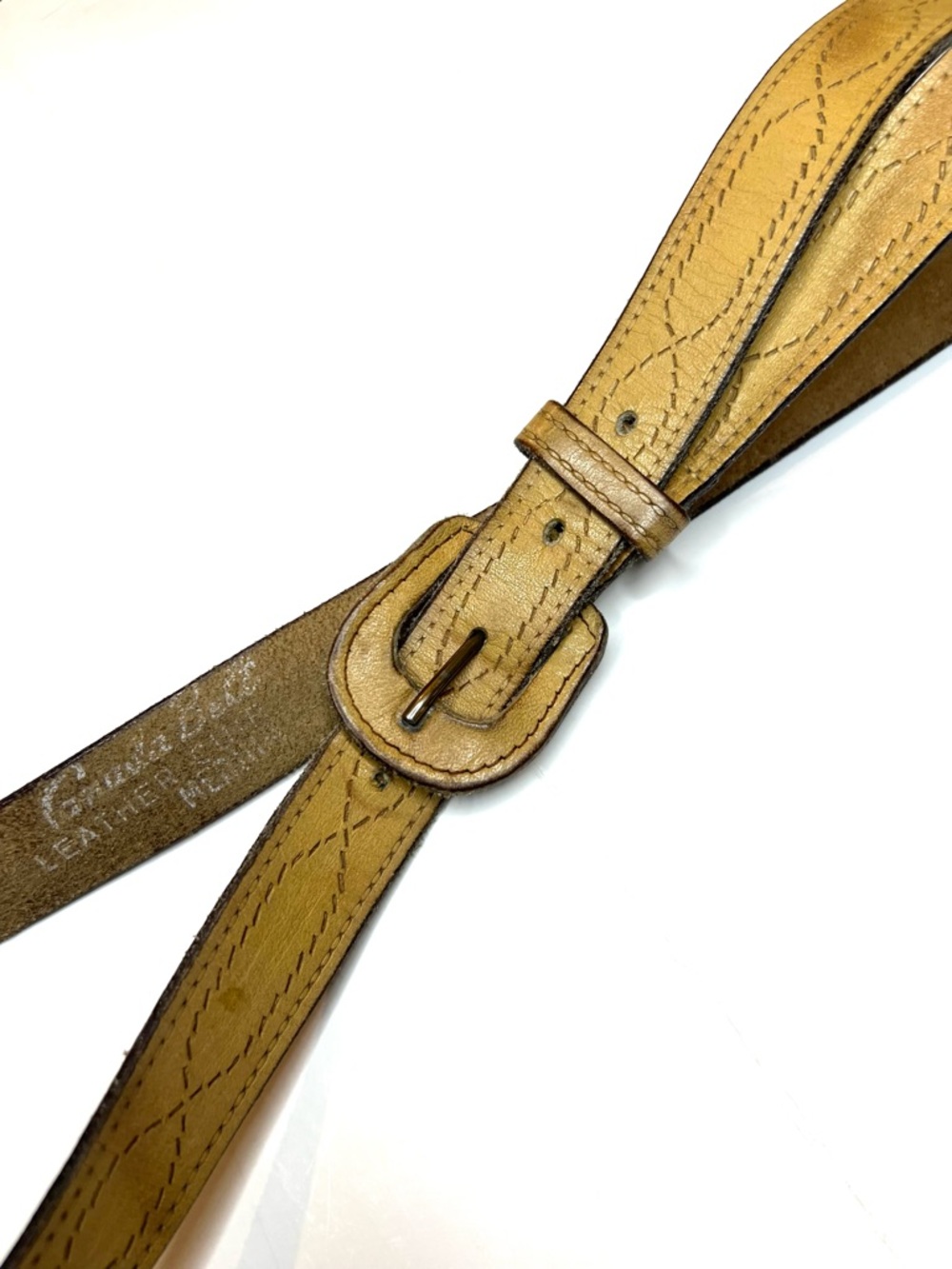Vintage Mustard-Tan Leather Stitched & Tooled Belt